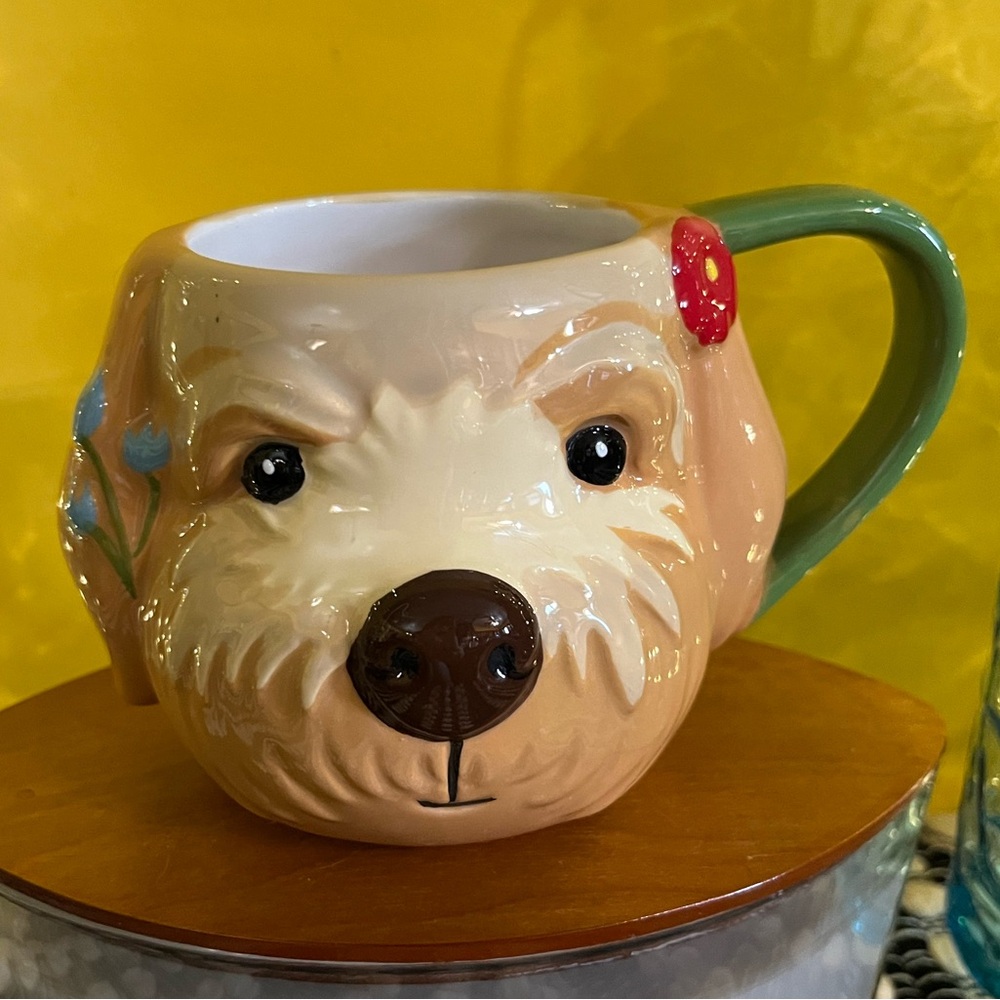 LANG Dog Face Ceramic Mug with Green Handle